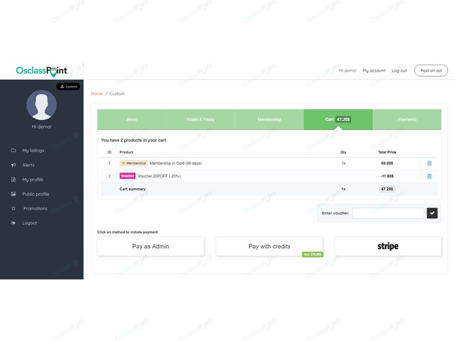 Voucher & Discount Osclass Plugin - Payments & Ecommerce - Osclass plugins