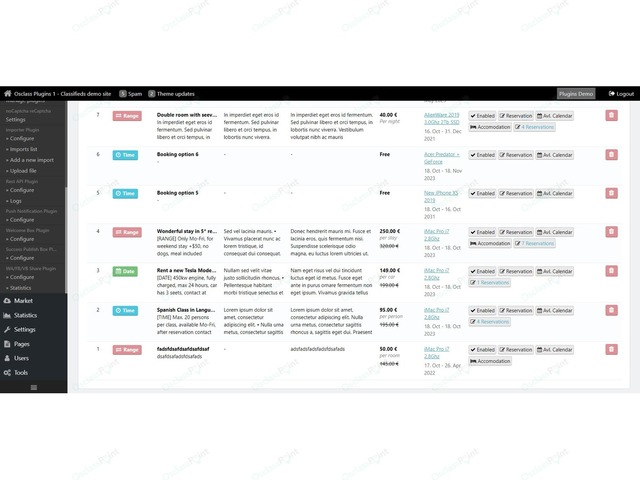 Booking & Calendar Osclass Plugin